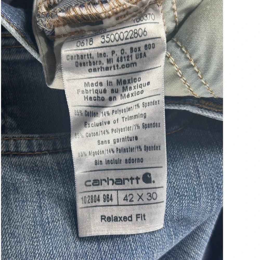 Carhartt 102804 Mens 42x30 Relaxed Fit Straight Leg Blue Stretch Denim Jeans - Picture 4 of 15
